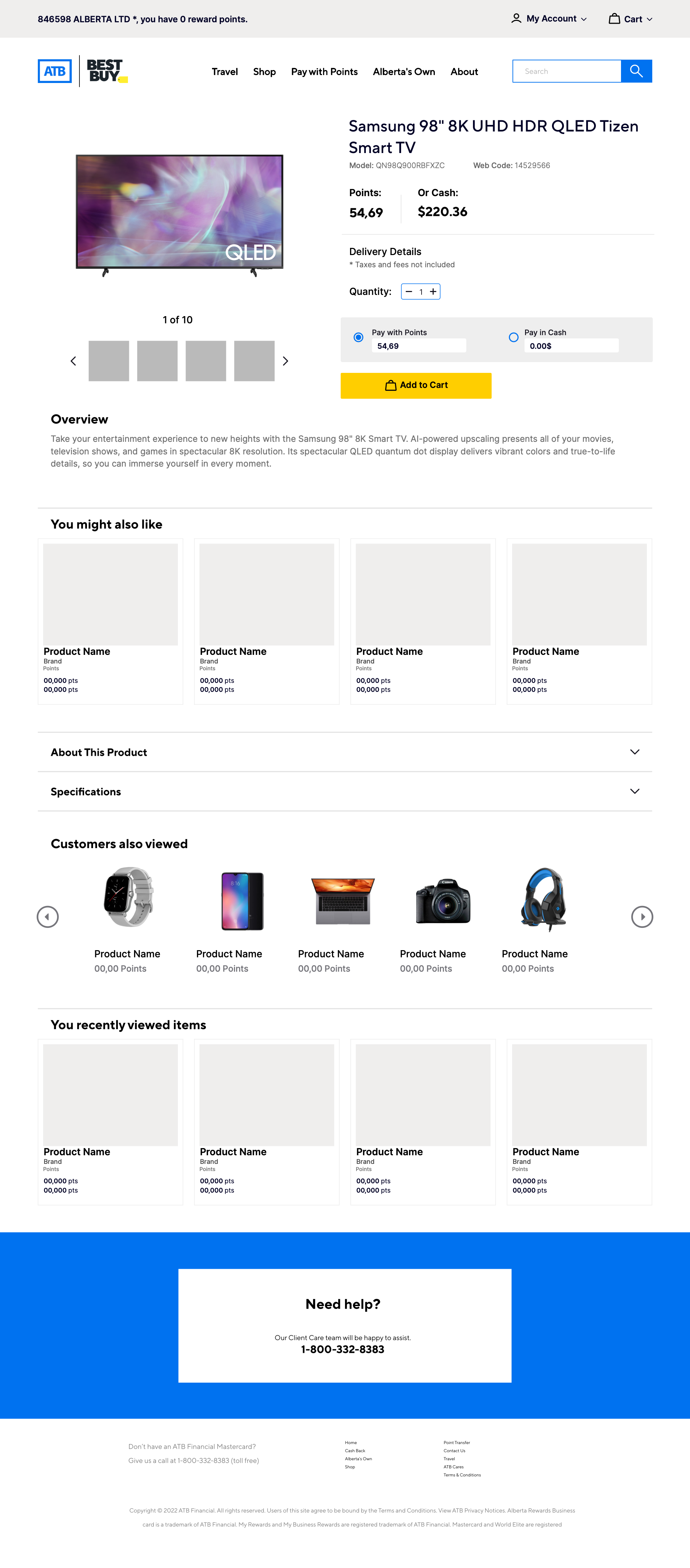 ATB Rewards redesigned product detail & redemption interface.