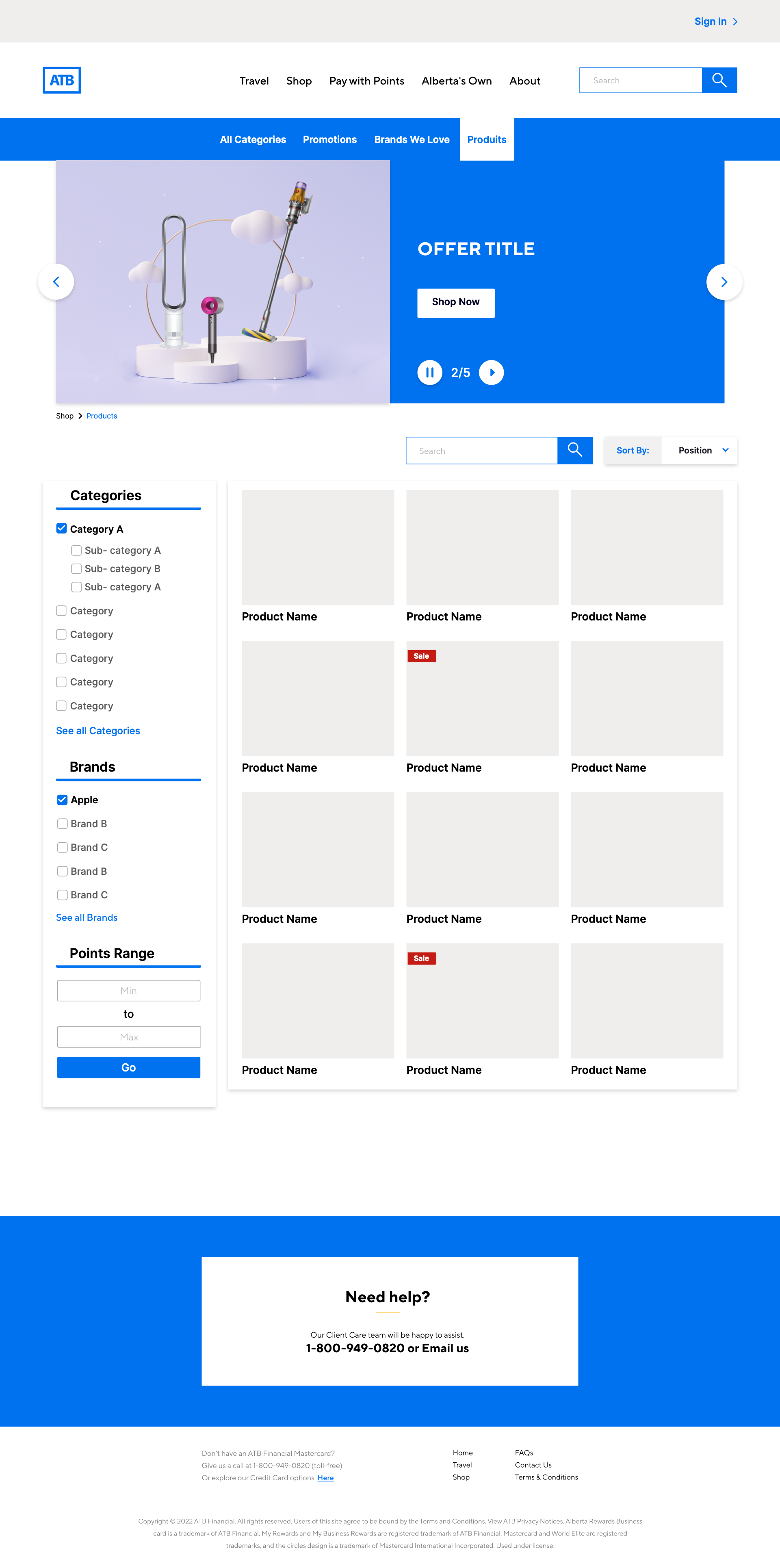ATB Rewards redesigned product listing & filters interface.