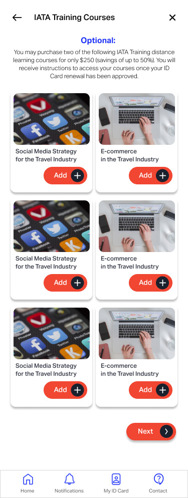 The IATA Training Courses experience inside the IATA Agent Experience mobile app.
